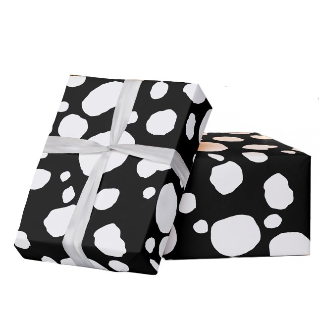 Papel De Regalo Fun Cow Print Western Spots Pattern Black White (Fun cow print Western gift wrap)