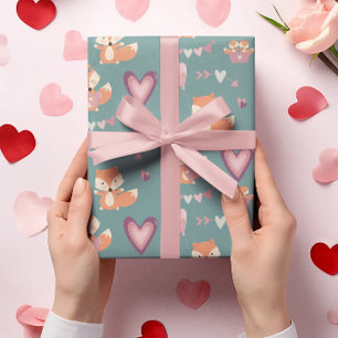 Papel De Regalo Fun Cute Fox Hearts El día de San Valentín