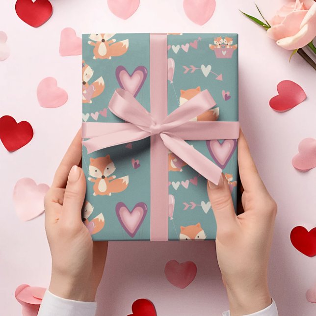 Papel De Regalo Fun Cute Fox Hearts El día de San Valentín (Subido por el creador)