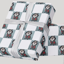 Papel De Regalo Fun Cute Turquoise Sherlock Pug Navidades de vacac