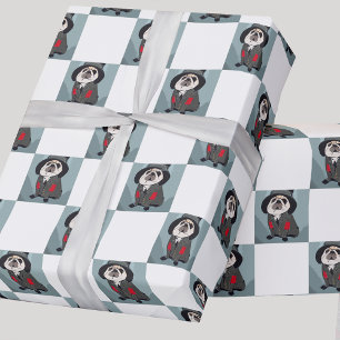 Papel De Regalo Fun Cute Turquoise Sherlock Pug Navidades de vacac