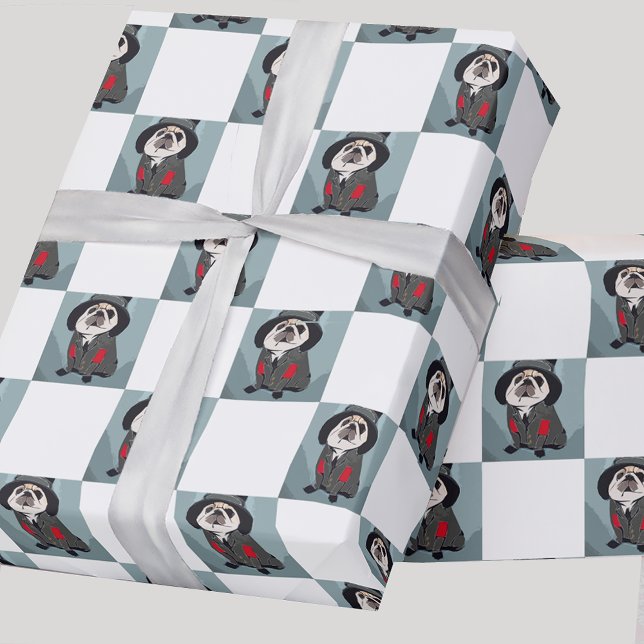 Papel De Regalo Fun Cute Turquoise Sherlock Pug Navidades de vacac (Subido por el creador)