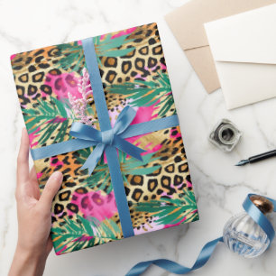 Papel De Regalo Fun: dibujos animados de animales de safari rosado