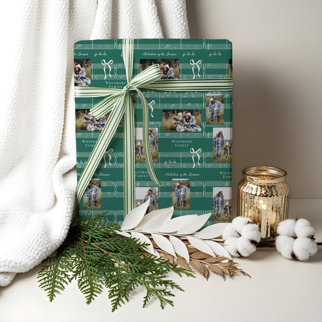 Papel De Regalo Fun Fa La Bow Collage de fotos de música de hojas  (Fun Fa La La Bow Vintage Sheet Music Photo Collage Wrapping Paper)