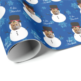 Papel De Regalo Fun Gato Face Snowman Feliz Navidad Envoltura espa