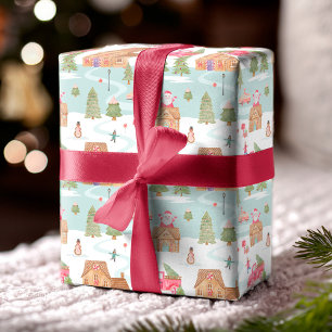 Papel De Regalo Fun Gingerbread Candy Town Winter Scene