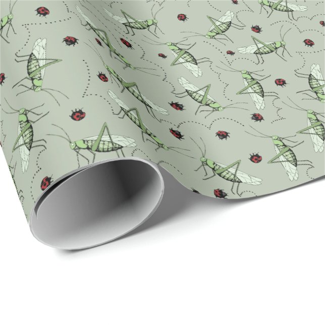 Papel De Regalo Fun Grasshopper Bug Bonanza Elegant Sage Gardener (Esquina del rollo)