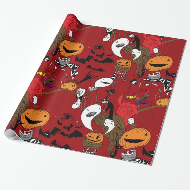 Papel De Regalo Fun Halloween fantasmal (Desenrollado)