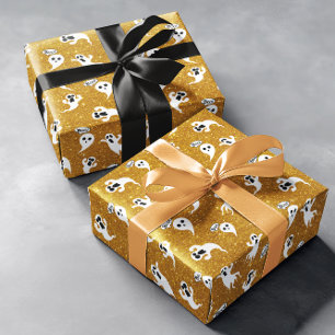 Papel De Regalo Fun Halloween Gold Purpurinas Ghosts
