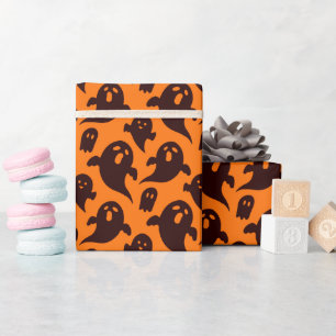 Papel De Regalo Fun Halloween Pattern Ghost Black Naranja Spooky