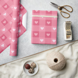 Papel De Regalo Fun Love Pink Heart Checkered Pattern