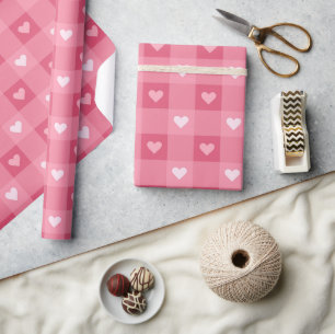 Papel De Regalo Fun Love Pink Heart Checkered Pattern