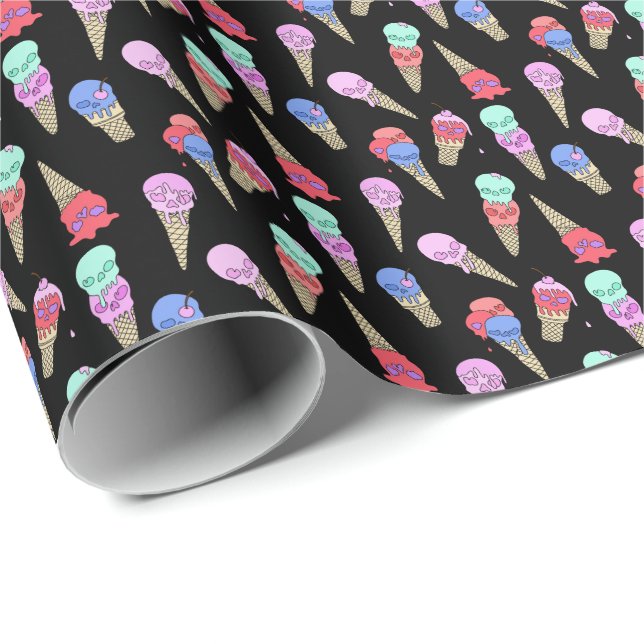 Papel De Regalo Fun Melty Summer Gótico Skull Helado Crema pastel  (Esquina del rollo)