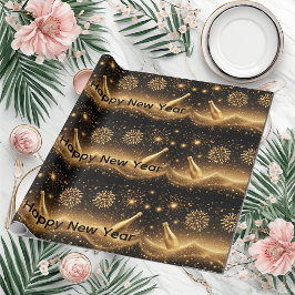 Papel De Regalo Fun Midnight Gold Champagne Dreams Happy New Year 