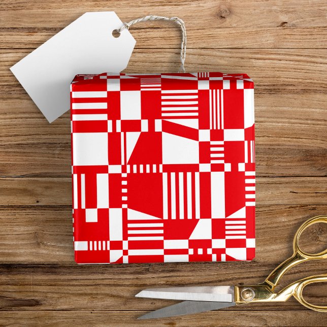 Papel De Regalo Fun Modern Checkered Red & White Wrapping Paper (Subido por el creador)