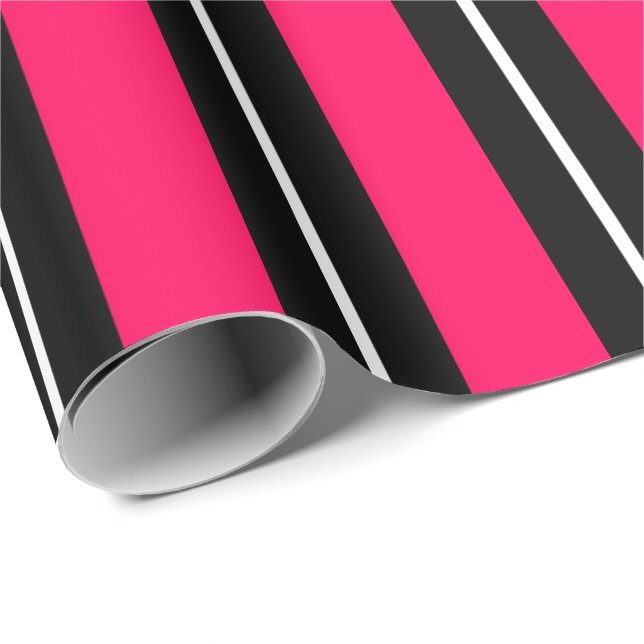 Papel De Regalo Fun & Modern Hot Pink, Black & White Stripes (Esquina del rollo)