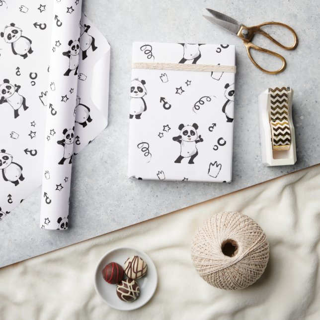 Papel De Regalo Fun Modern Panda Kids Cumpleaños (Artesanía)