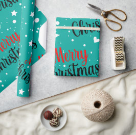 Papel De Regalo Fun Modern Teal Merry Christmas Script