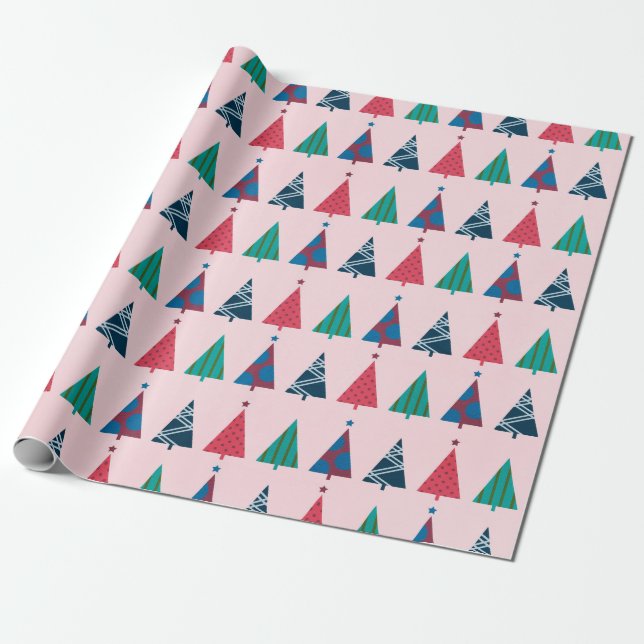 Papel De Regalo Fun Pink Christmas Tree Holiday (Desenrollado)