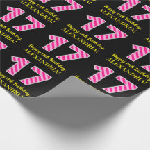 Fun Pink Stripes "17"; Feliz 17 cumpleaños; Nombre