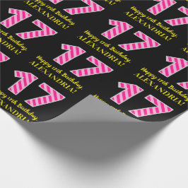 Papel De Regalo Fun Pink Stripes "17"; Feliz 17 cumpleaños; Nombre