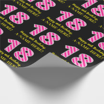 Fun Pink Stripes "18"; Feliz 18º Cumpleaños; Nombr