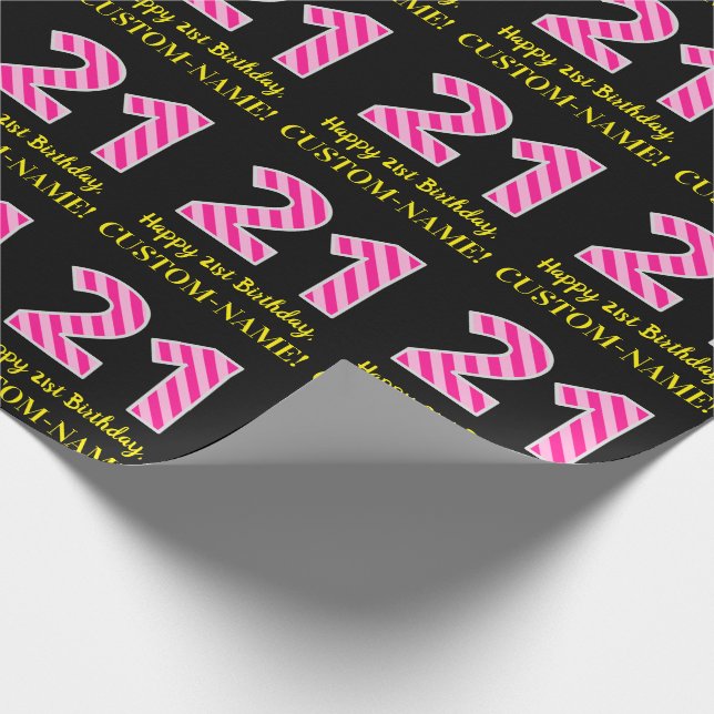 Papel De Regalo Fun Pink Stripes "21"; Feliz cumpleaños número 21; (Esquina)