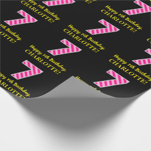 Papel De Regalo Fun Pink Stripes "7"; Feliz séptimo cumpleaños; No