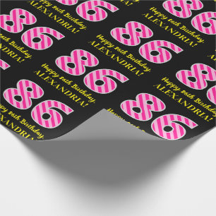 Papel De Regalo Fun Pink Stripes "86"; Feliz 86º Cumpleaños; Nombr
