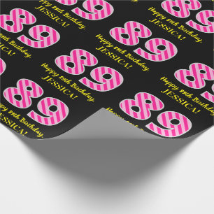 Papel De Regalo Fun Pink Stripes "89"; Feliz 89º Cumpleaños; Nombr