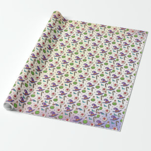 Papel De Regalo Fun Purple Halloween, Green Magic Witchtle Bottle 