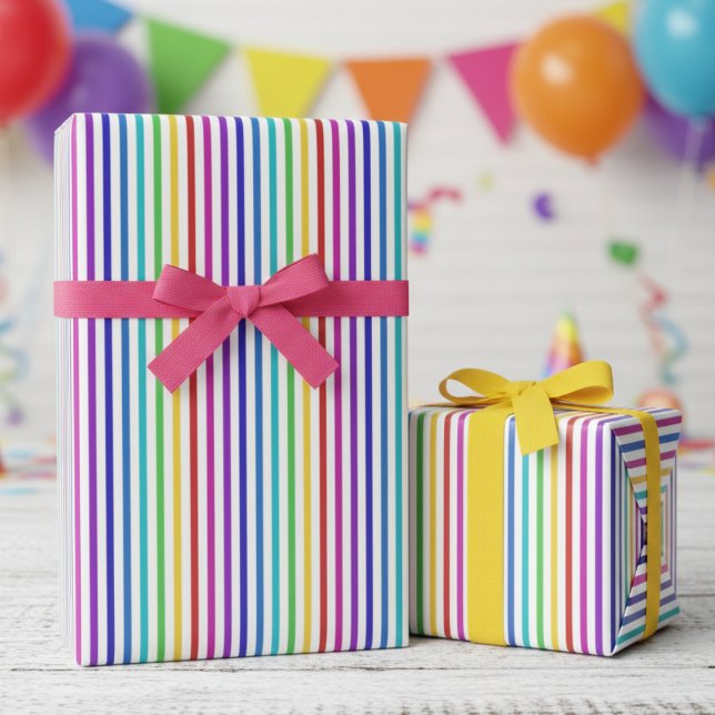 Papel De Regalo Fun Rainbow Colors Striped (Fun Rainbow Stripes Wrapping Paper for Kids Birthday. Modern & Simple Thin Lines with Bright Colors)
