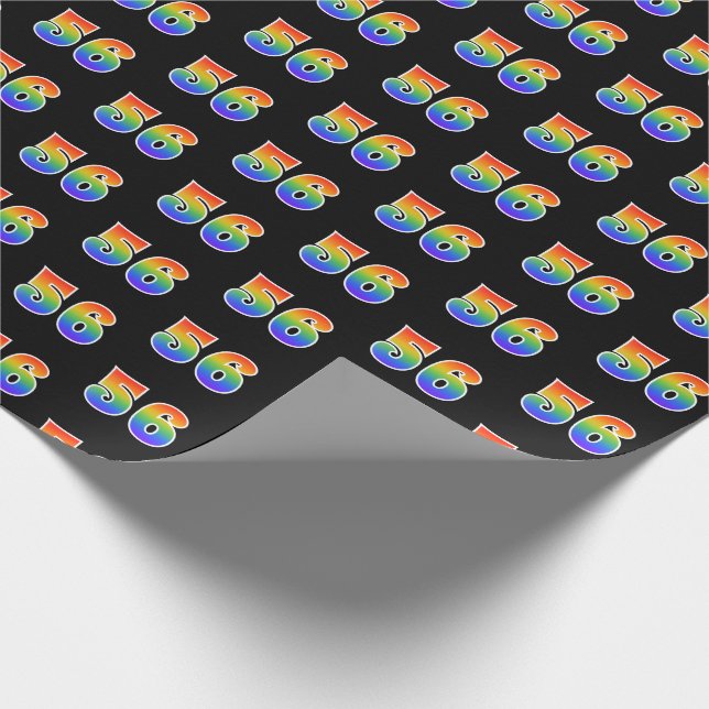 Papel De Regalo Fun Rainbow Spectrum Pattern "56" Número de evento (Esquina)