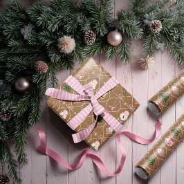 Papel De Regalo Fun Retro Vintage Navidad Cinta rosa de color de a