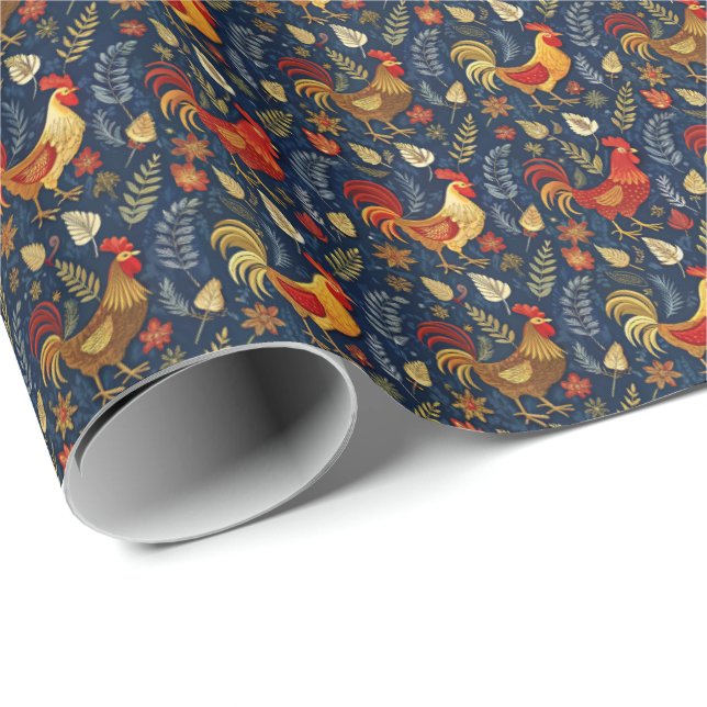 Papel De Regalo Fun roosters tiled pattern  (Esquina del rollo)