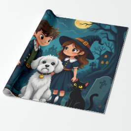 Papel De Regalo Fun Spooky Gift Wrap with Pumpkins, Ghosts & Bats