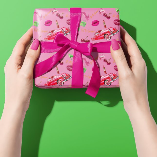 Papel De Regalo Fun 'Tis the Season' Glam Pink & Green Christmas (Cheeky Fun 'Tis The Season' Pink and Green Gift Wrapping Paper )