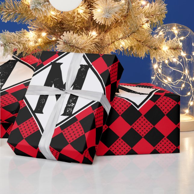 Papel De Regalo Funda de búfalo roja y negra Monograma (Vacaciones)