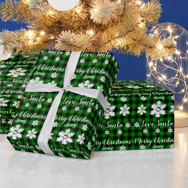 Papel De Regalo Funda negra verde rústica con detalles de copos de (Vacaciones)