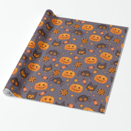 Papel De Regalo Fundido Halloween Calabazas Patrón Fondo púrpura