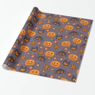 Papel De Regalo Fundido Halloween Calabazas Patrón Fondo púrpura