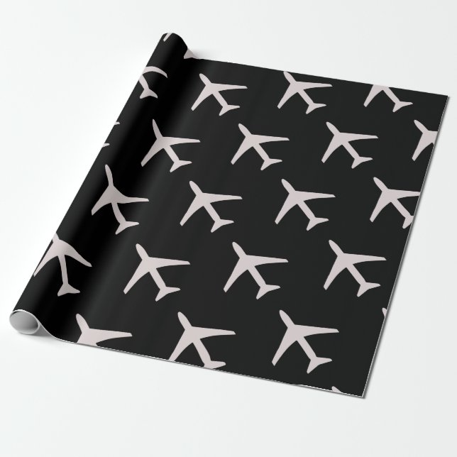 Papel De Regalo Funky Gray Plane Black Background Pilot Aviation (Desenrollado)