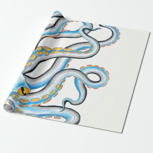Papel De Regalo Funky Octopus Ink Blue Naranja
