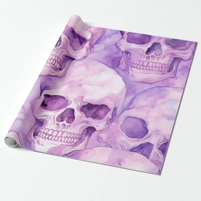 Papel De Regalo Funky Purple Sculls Halloween (Desenrollado)
