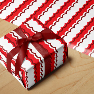 Papel De Regalo Funky Red and White Scallop Stripe