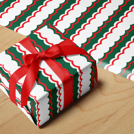 Papel De Regalo Funky Red Green y White Scallop Stripe