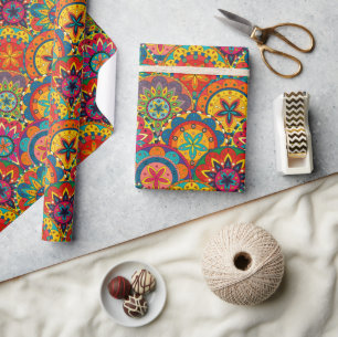 Papel De Regalo Funky Retro Colorido Patrón de Mandala