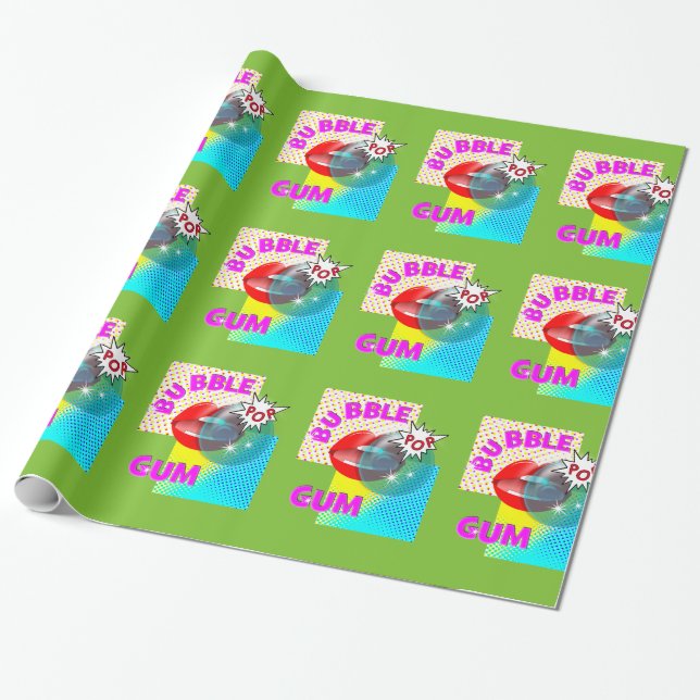 Papel De Regalo Funky Retro Pop Art Bubble Gum Lips (Desenrollado)
