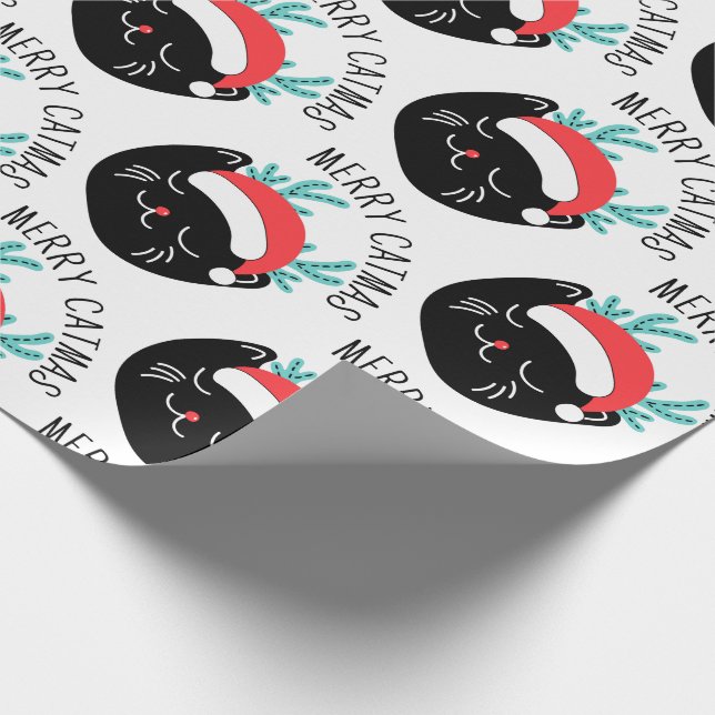 Papel De Regalo Funny Black Cat Pattern Merry Catmas Navidades (Esquina)