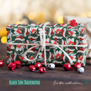 Papel De Regalo Funny Black Tan Dachshund Patrón de Navidades de C